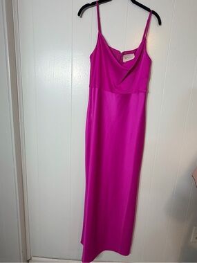 BHLDN Fuchsia pink Magenta Slip Midi Dress with Cowl Neck
